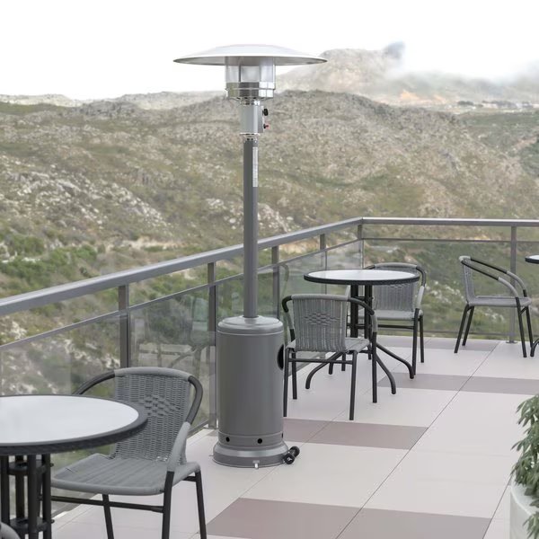 Round Outdoor Patio Heater - Silver -7.5 Feet Tall, Flash Furniture, Mfr#: NAN-HSS-AGH-SL-GG